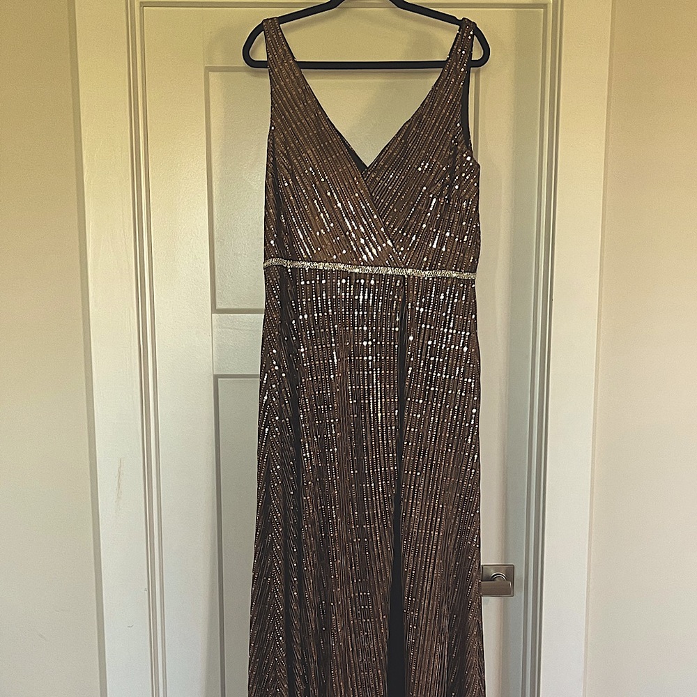Mac Duggal Bronze Sequin Embellished Gown Size 14